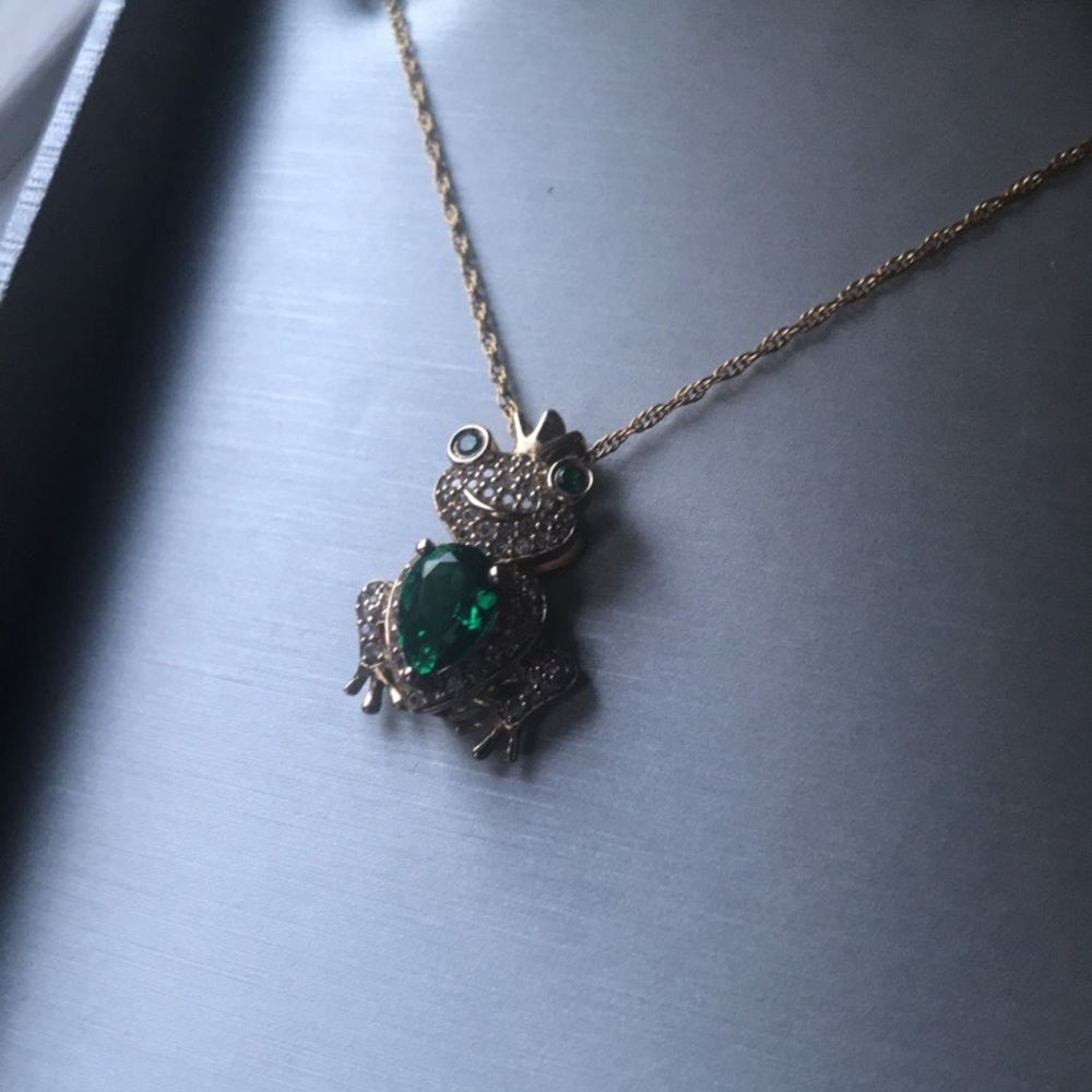 Emerald/White Gold Frog Prince with 14K Gold Plate